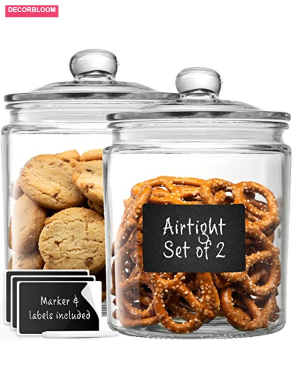 Glass Canister Set of 2 with Airtight Lids for Kitchen Counter Food Storage